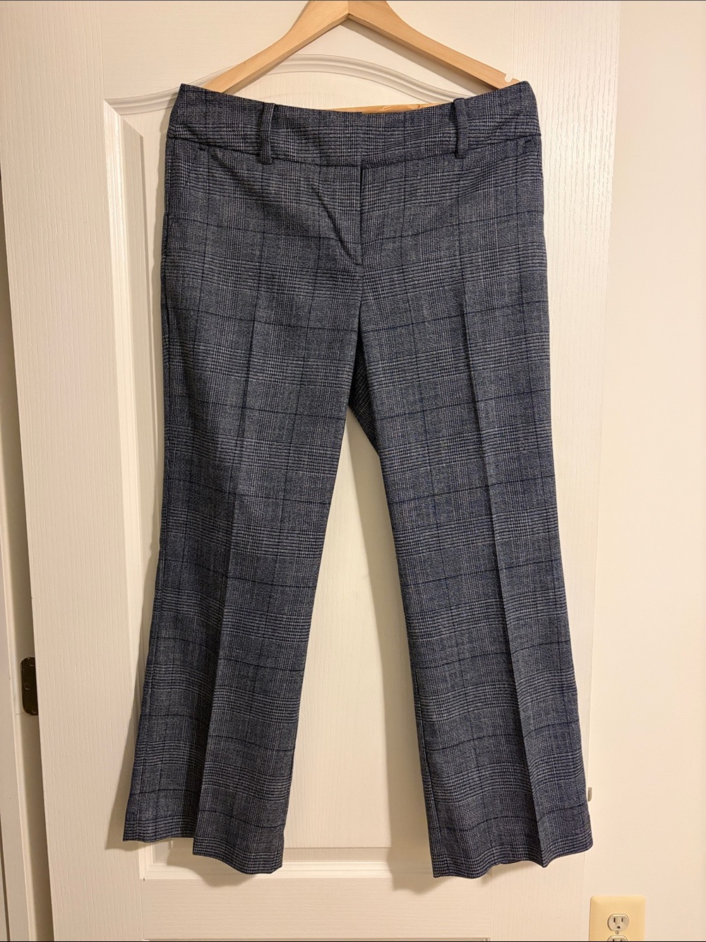 Ann Taylor Factory Navy Plaid Boot-Cut Dress Pants